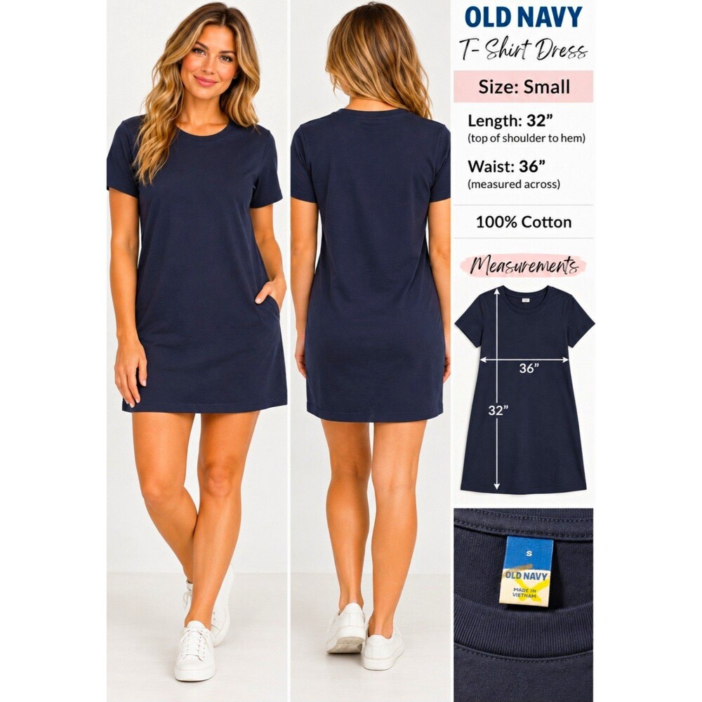 Old Navy Navy T-Shirt Dress Crew Neck Short Sleeve Pocket Womens Sz S Cotton